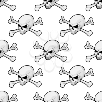 Skull and cross bones seamless pattern conceptual of piracy or Halloween with a repeat motif in square format
