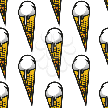Vanilla ice cream cones seamless background pattern with a repeat motif in square format for a delicious summer treat