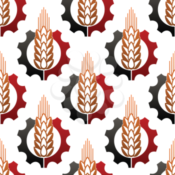 Ripe ear of wheat and a cog wheel seamless background pattern conceptual of mechanisation and industry in agriculture