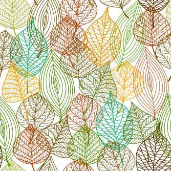 Seamless pattern of autumnal leaves in square format for wallpaper, background or fabric design