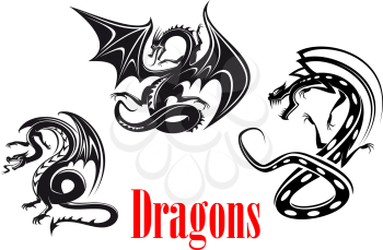Black danger dragons in tribal style for tattoo, mascot or fairytale design