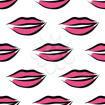 Sexy pink parted female lips seamless background pattern with a repeat motif in square format