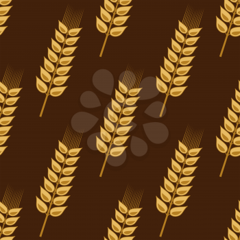Seamless pattern of cereal golden wheat ears on brown background, for farming and agriculture industry