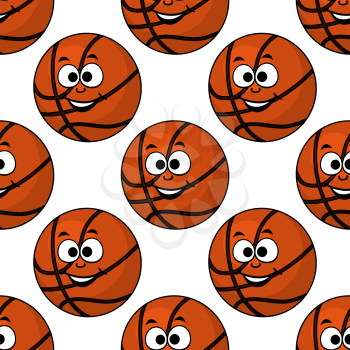 Cartoon smiling basketball seamless pattern on white background for sport or leisure design