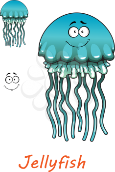 Funny cute cartoon underwater jellyfish character isolated on white background