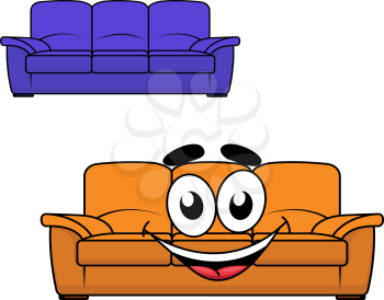 Cartoon smiling couch furniture isolated white background for interior design