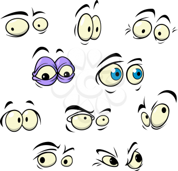 Set of cartoon vector eyes showing a variety of expressions and emotions, vector illustration on white