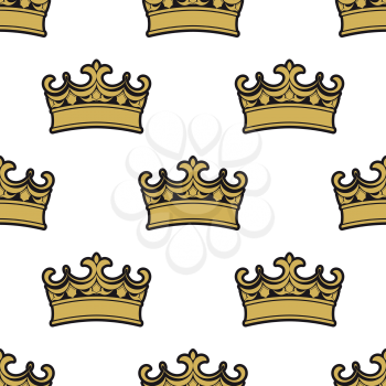Seamless pattern of golden antique crowns on white background for wallpaper, tiles and fabric design