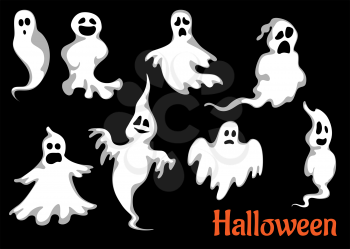 Night halloween ghosts set isolated on black background for fear and scary holiday design