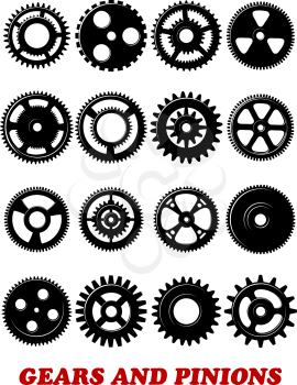 Gears and pinions symbols set isolated on white background for technology, industrial, engineering or logo design