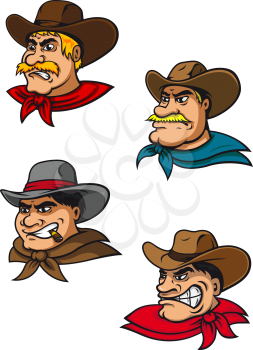 Cartoon western brutal cowboys characters for mascot, farming or comics design