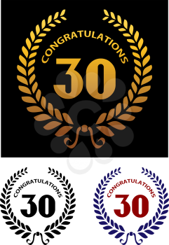 Anniversary jubilee celebration emblem with laurel wreath and text Congratulations. Suitable for jubilee celebration design