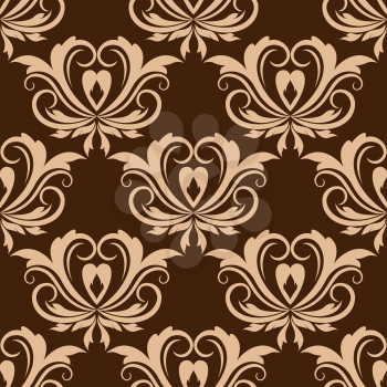 Damask style beige colored floral seamless pattern for tiles, wallpaper or fabric design in square format isolated over brown background