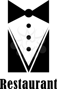 Black and white restaurant badge or sign with a stylized mans tuxedo and bow tie above the text - Restaurant