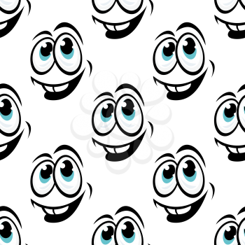 Seamless background pattern of cartoon happy funny face with big smile for comics design isolated on white background