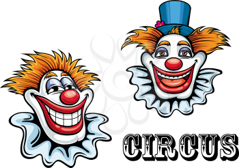 Funny circus happy cartoon clowns characters with hat and ball nose. For circus and entertainment design