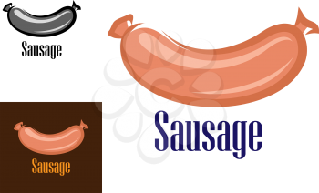 Colored sausage cartoon icon or logo with a delicious big fat spicy sausage with text Sausage below in three variations