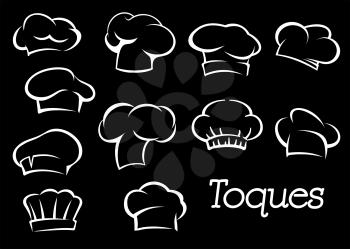 Chef toques and hats set in sketch style isolated on background. For cafe, restaurant or menu design