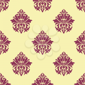 Purple and cream arabesque seamless pattern with a large floral motif suitable for damask style fabric and wallpaper