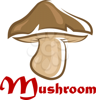 Close up brown cartooned forest mushroom isolated on white background