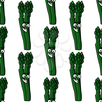 Cute cartooned sappy green bundle of asparagus in repeated seamless background for dieting concept or vegetarian restaurant menu design