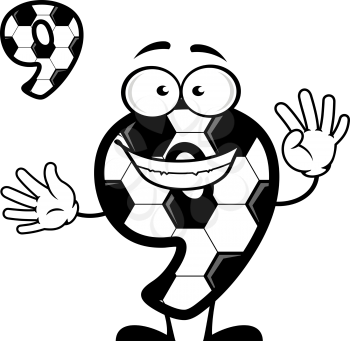 Cartoon number 9 with soccer pattern for sports design