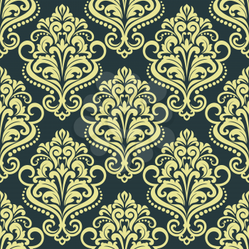 Dainty floral yellow seamless pattern on dark blue background for wallpaper design
