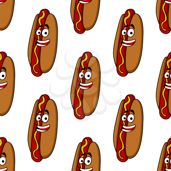 Smiling hot dog seamless pattern for fastfood or takeaway food design