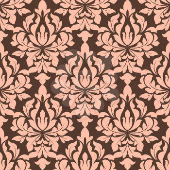 Beige and brown seamless floral pattern in damask style