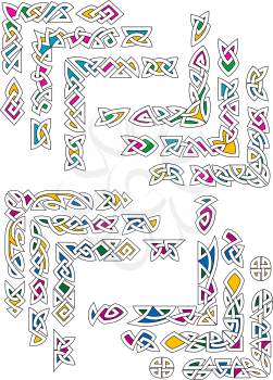 Colorful celtic knot ornamental corners for ethnic frame and decoration design