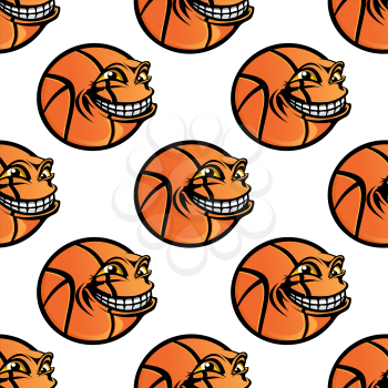 Cartoon orange basketball ball character in sporting seamless background for sports or wallpaper design