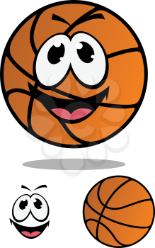 Cartoon orange basketball ball character as sporting mascot with smiling face and shadow below him