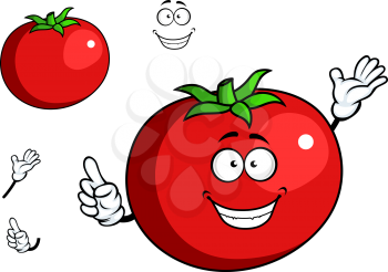 Happy waving fresh ripe red tomato with a cute smile, with a second variant with no face and separate hand and smile design elements