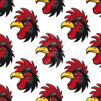 Cartoon cock or rooster seamless pattern with a repeat motif of the side view of its head with a colorful red comb and wattle
