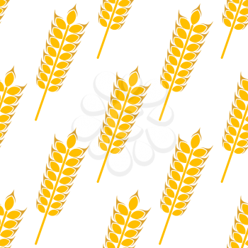 Ears of ripe golden wheat in a seamless background pattern with a repeat vector motif in square format for agriculture or bakery design