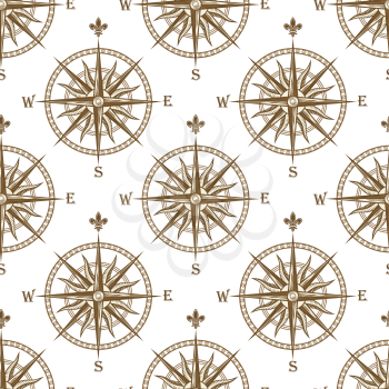 Compass seamless background pattern with a repeat motif of a vintage compass for nautical and marine themed concepts in square format