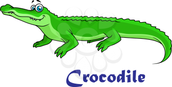 Colorful green cartoon crocodile character with text Crocodile below