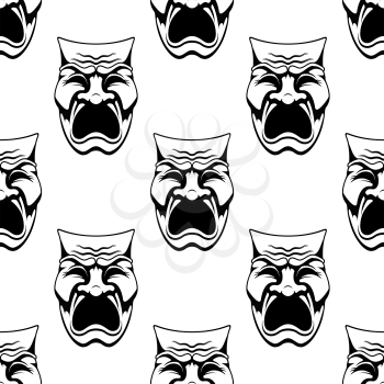 Seamless theater or masquerade masks background with dramatic crying face in doodle sketch style suitable for costume party or entertainment decoration design