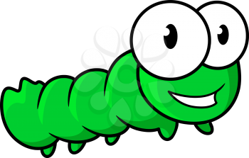 Green caterpillar insect cartoon character with happy smile and googly eyes for childish decor or fairy tail design