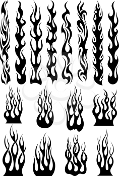 Black tribal fire flames set for tattoo, vinyl stickers and decoration design