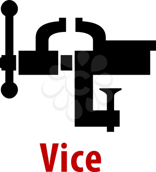 Vice tool icon with text  isolated on white background for repair or construction design