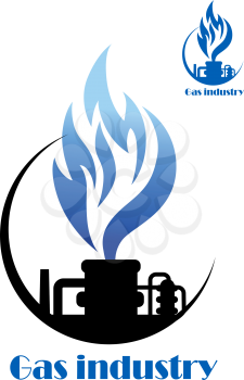 Well gas production and gas processing factory emblem or icon