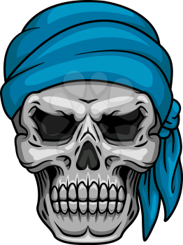 Pirate skull in blue bandana for piracy, halloween or tattoo design