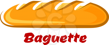 Fresh baked traditional french baguette with crunchy golden crust in cartoon style on white background for bakery logo or food market design