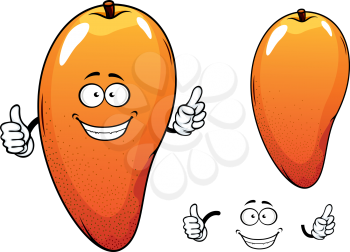 Ripe juicy tropical mango fruit character with a happy face giving a thumbs up, with a second plain variant with no face and separate elements