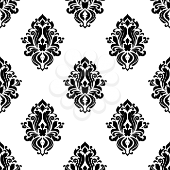 Decorative damask floral seamless pattern with dainty black flowers in retro style for wallpaper or another interior design