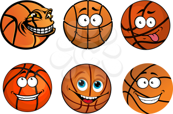 Cartoon happy basketball balls characters with black ribs rubber balls suitable for sporting mascot design