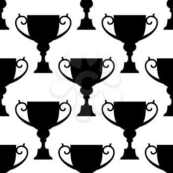 Seamless pattern with trophy cup silhouettes in white and black colors for sports competition or reward event design