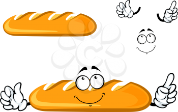 Long loaf bread cartoon character with a dreamy smiling face isolated on white background for bakery shop or food market design
