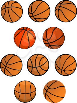 Basketball balls symbols isolated on white background for sport game design